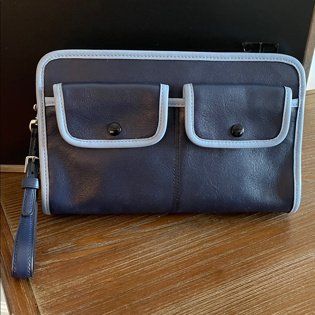 Coach Legacy Archive Wristlet Clutch 48893 Women Large Navy Chambray Two Tone